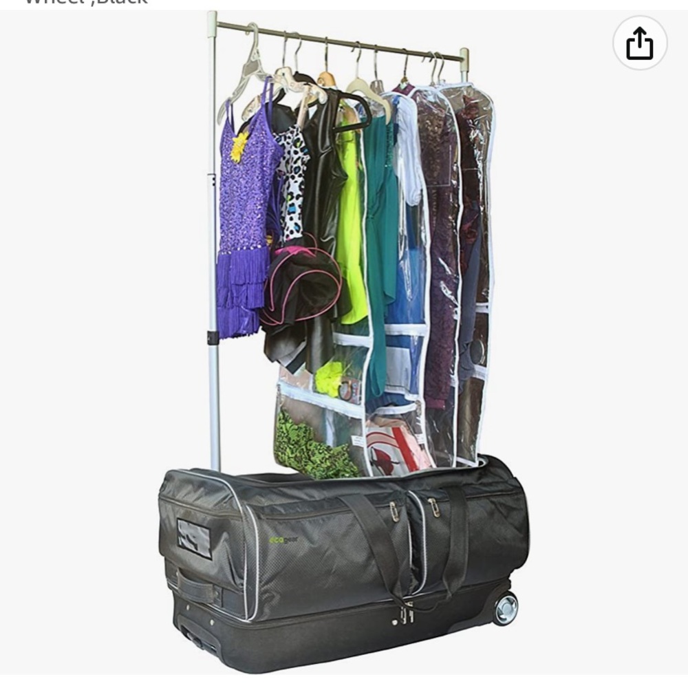 Dance costume duffle and garment rack.